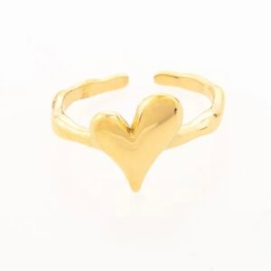 Anillo de corazon de acero inoxidable chapado en oro 14 k