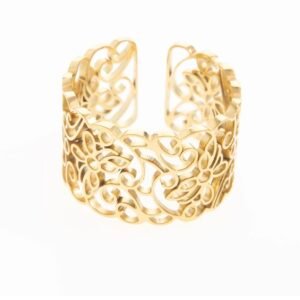 Anillo de acero inoxidable chapado en oro 14 k