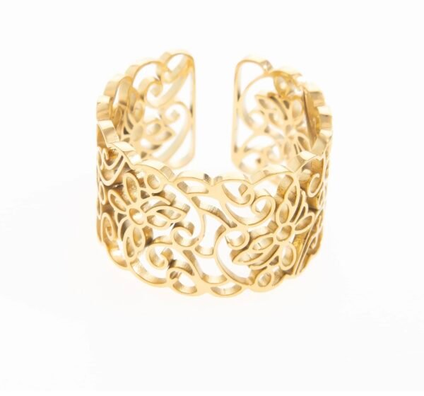 Anillo de acero inoxidable chapado en oro 14 k