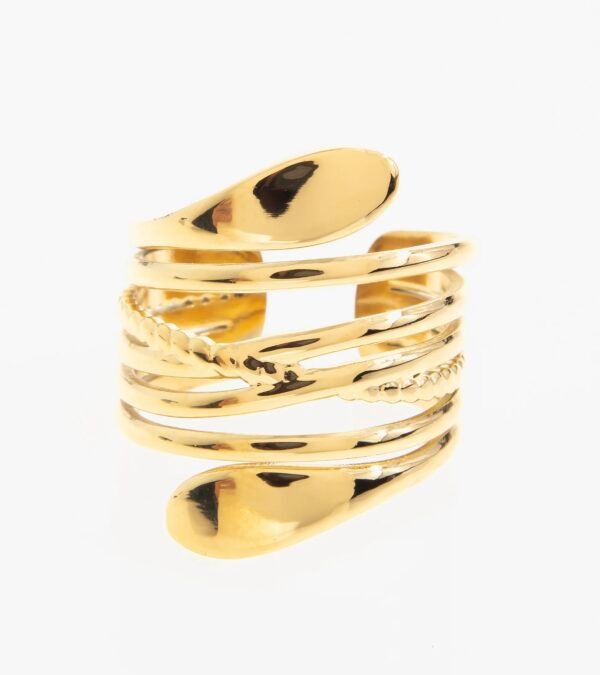 Anillo de acero inoxidable chapado en oro 14 k