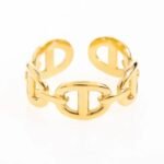 Anillo abierto de acero inoxidable chapado en oro 14 k