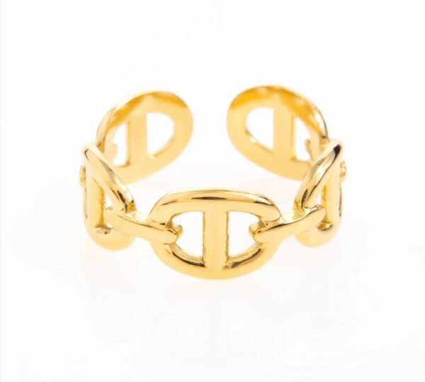 Anillo abierto de acero inoxidable chapado en oro 14 k